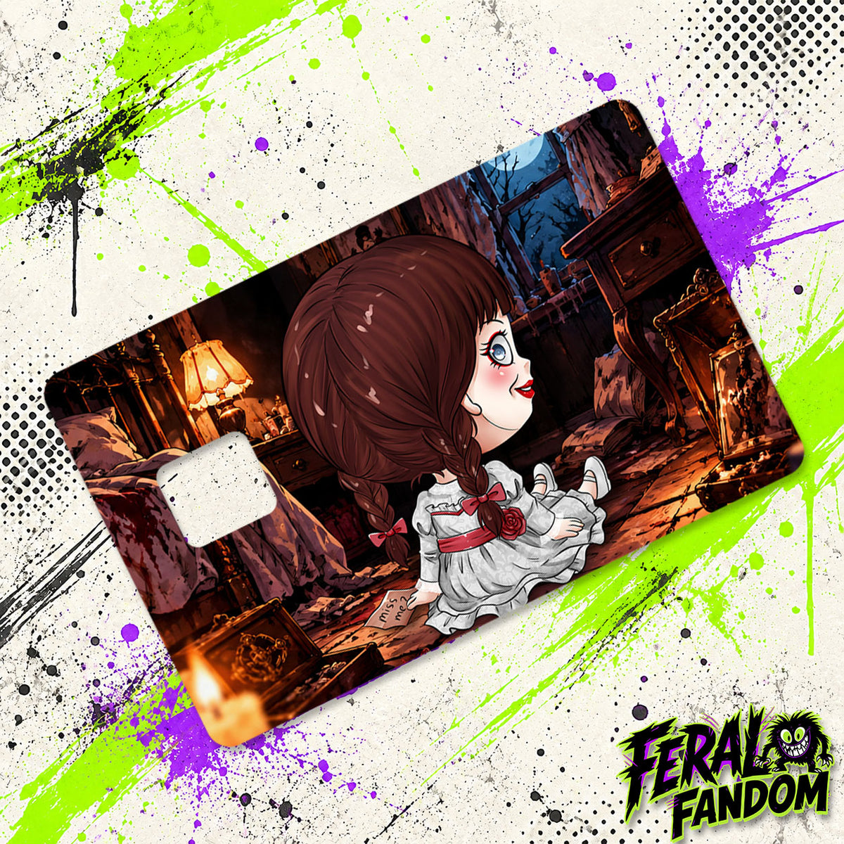 Little Miss Possessed character artwork for Feral Fandom credit card skin
