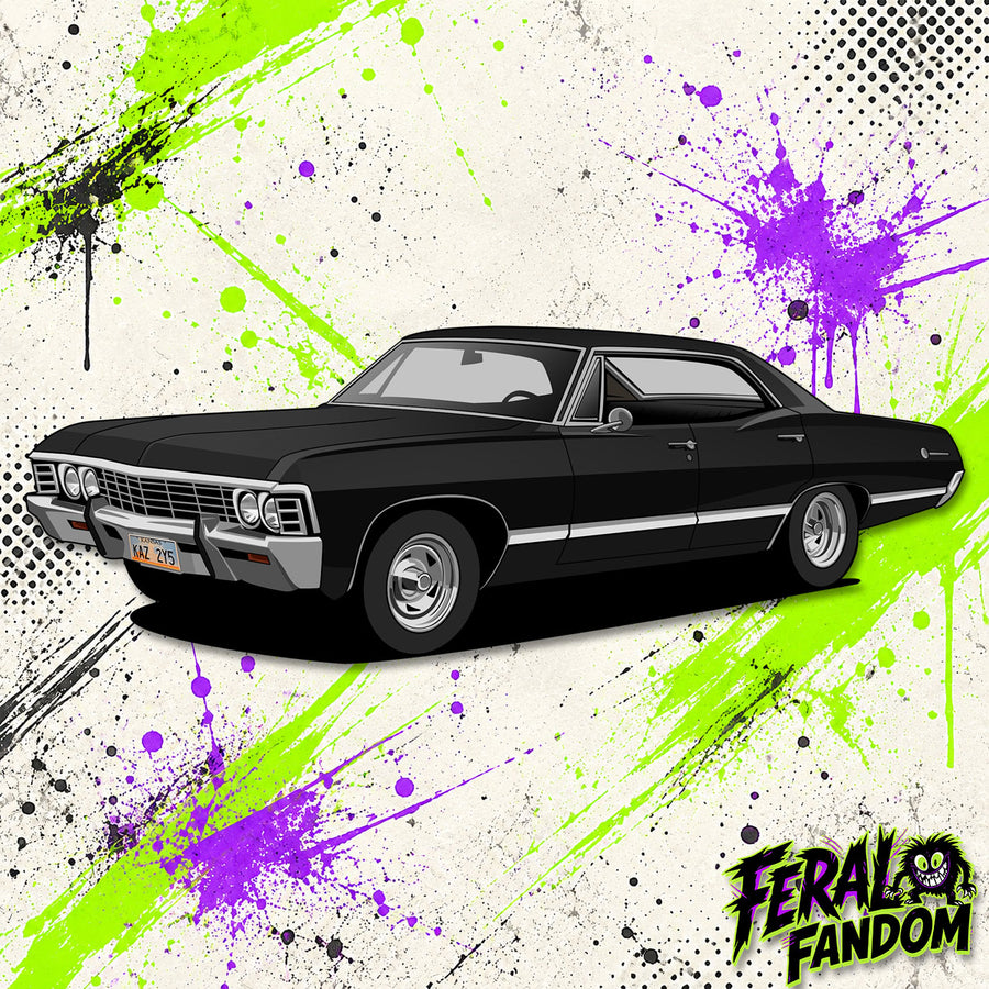 Chibi-style artwork of Baby, the 1967 Impala KissCut sticker
