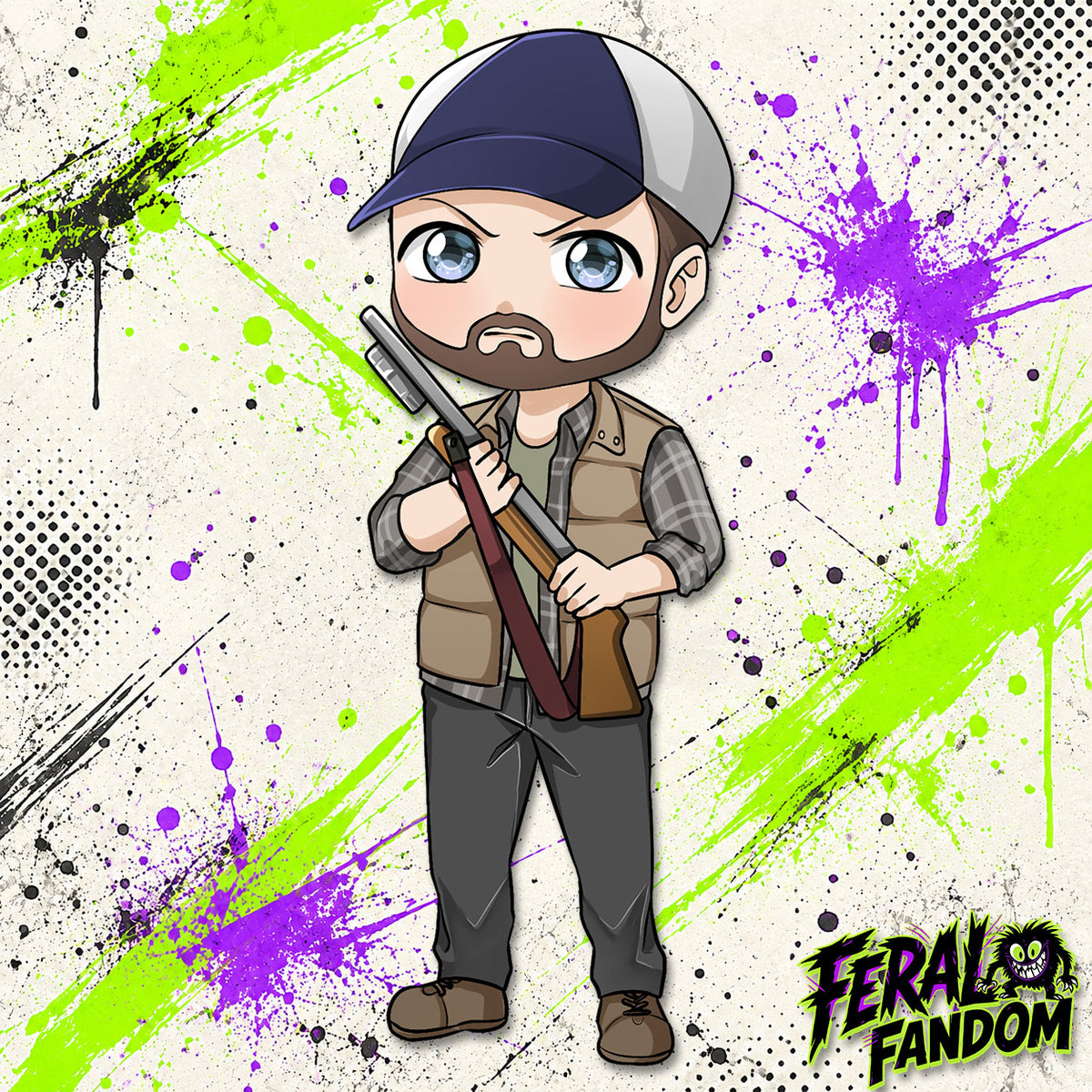 Chibi-style Bobby Singer KissCut sticker artwork