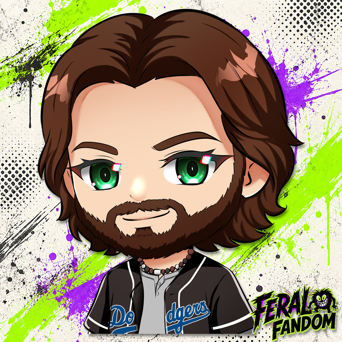 Chibi-style bust peeker artwork of Camden Casey Dodgers Jersey KissCut sticker
