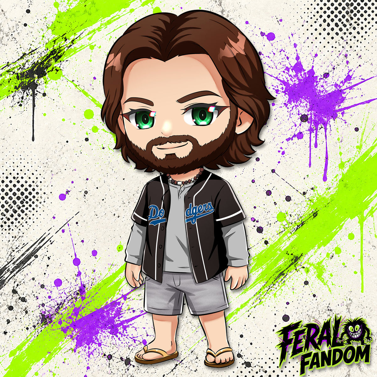 Chibi-style artwork of Camden Casey in a Dodgers jersey KissCut sticker
