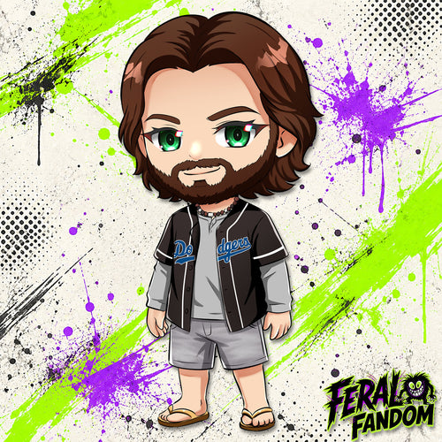 Chibi-style artwork of Camden Casey in a Dodgers jersey KissCut sticker
