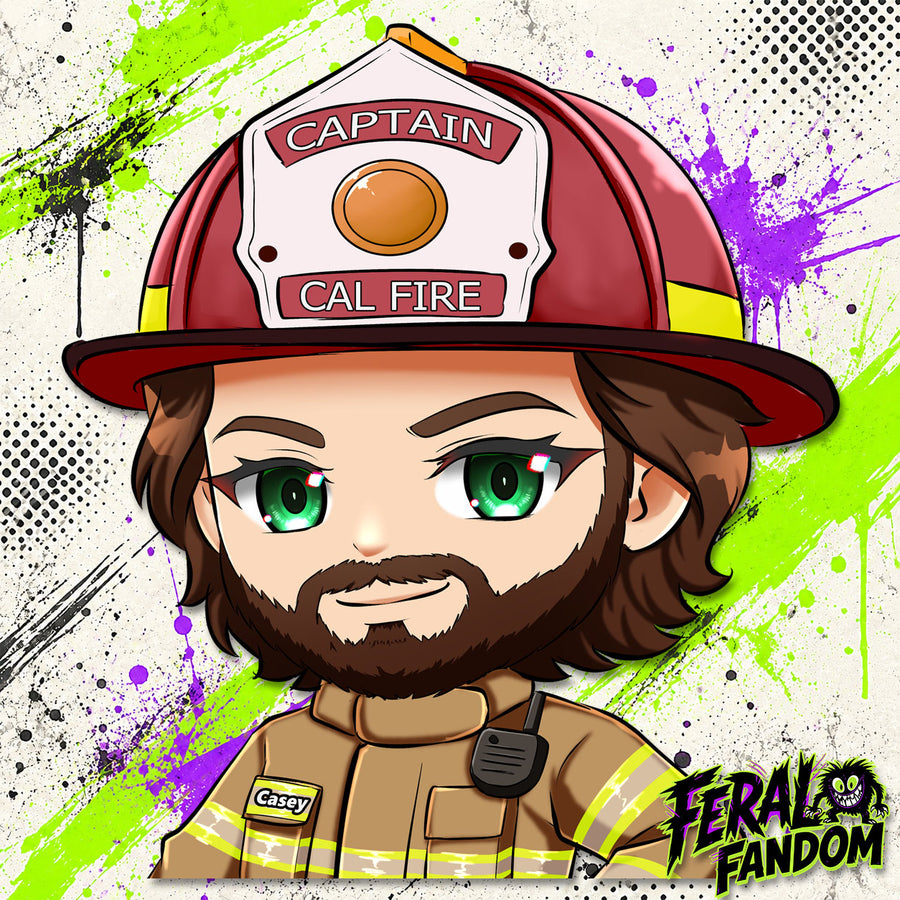 Chibi-style bust peeker artwork of Captain Camden Casey KissCut sticker
