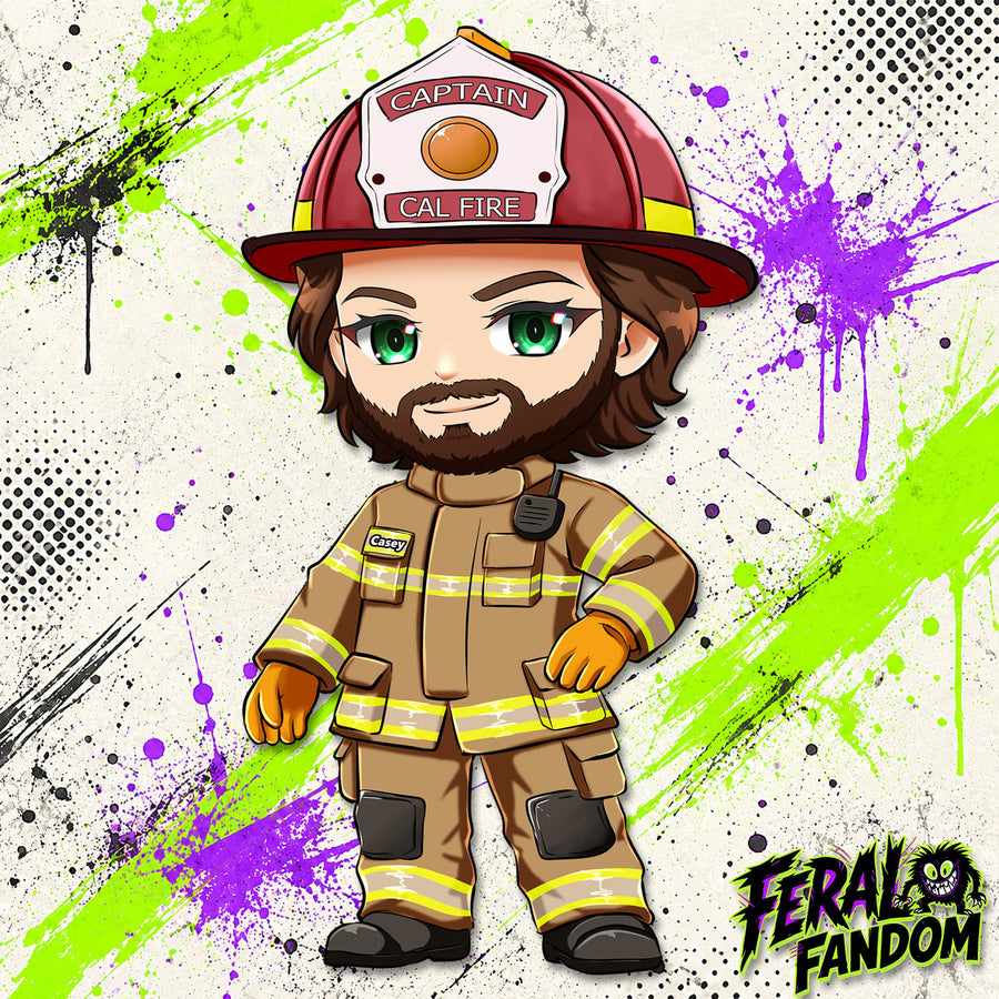 Chibi-style artwork of Captain Camden Casey KissCut sticker
