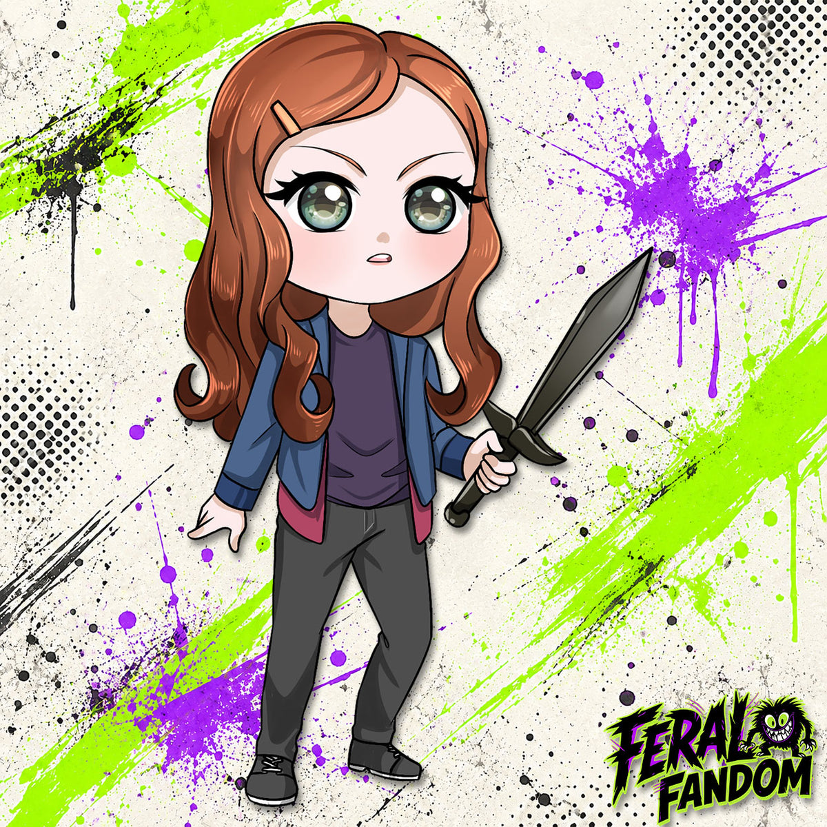 Chibi-style Charlie Bradbury KissCut sticker artwork