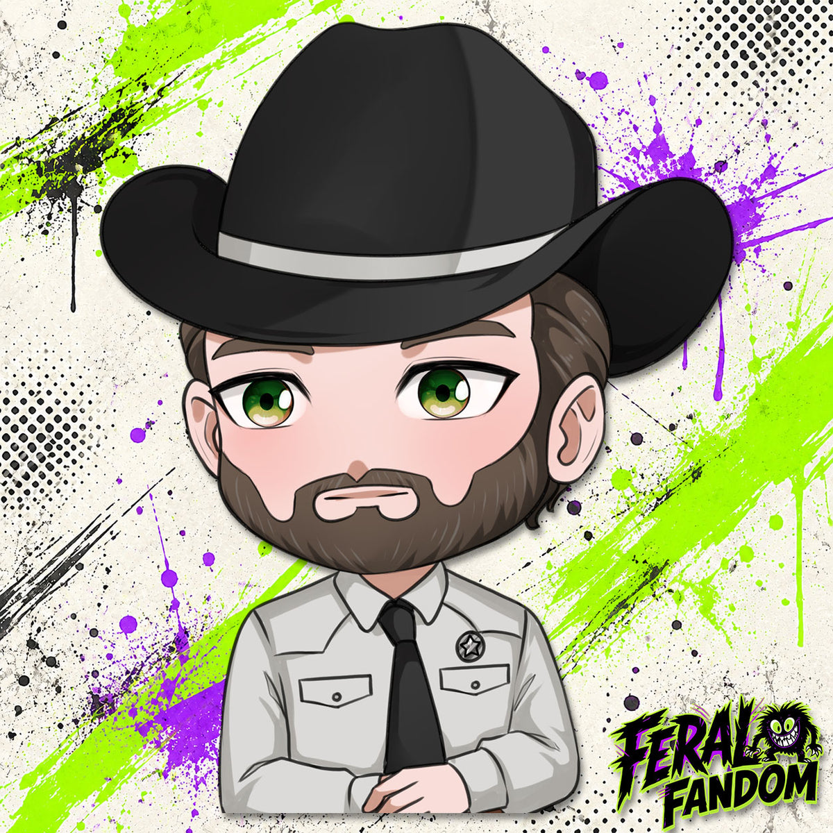 Chibi-style bust peeker artwork of Cordell Walker KissCut sticker
