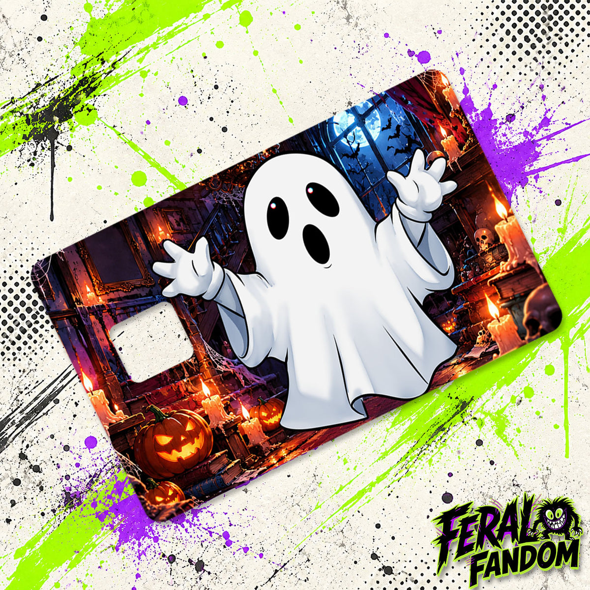 Cute Ghost character artwork for Feral Fandom credit card skin
