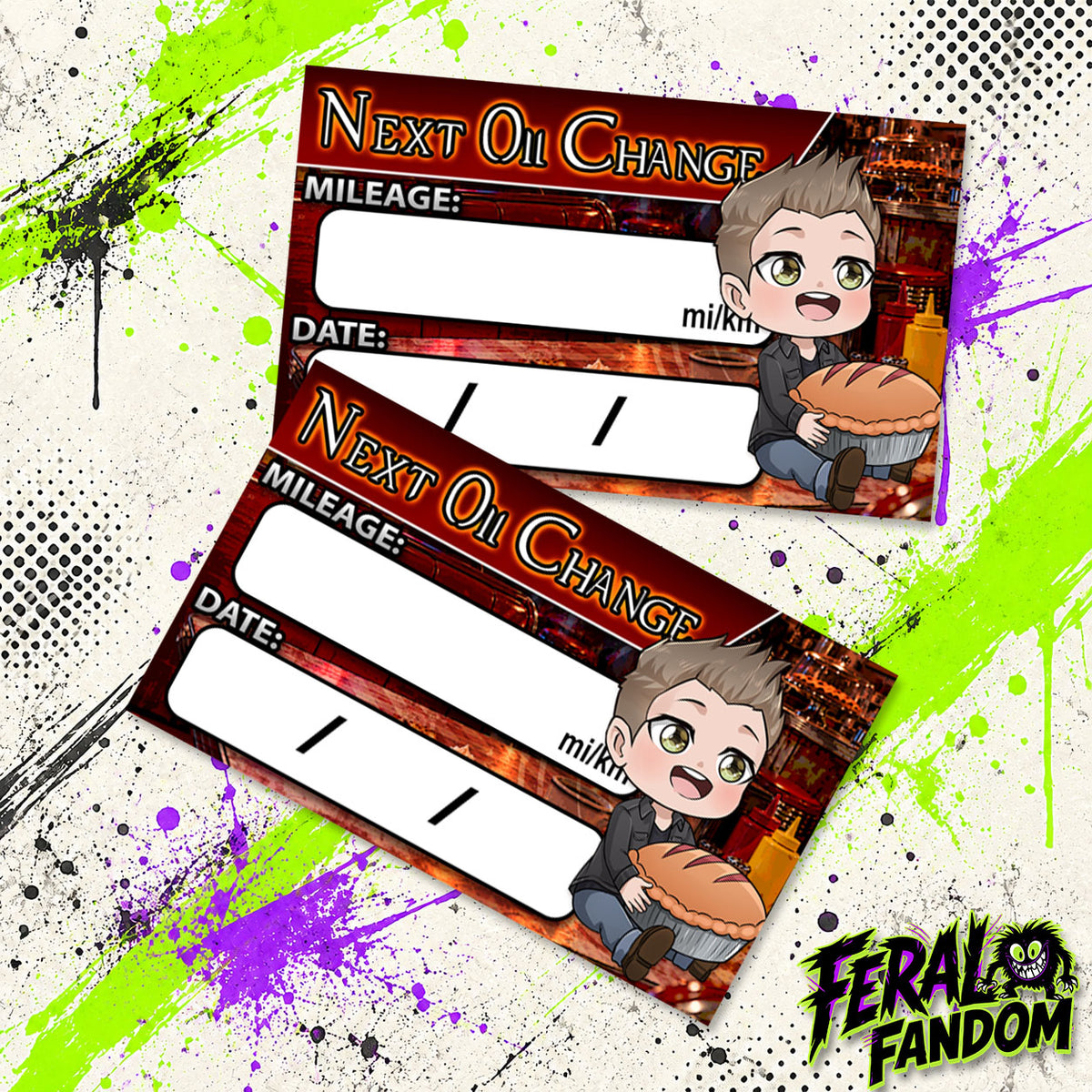 Dean Winchester with Pie Oil Change Stickers