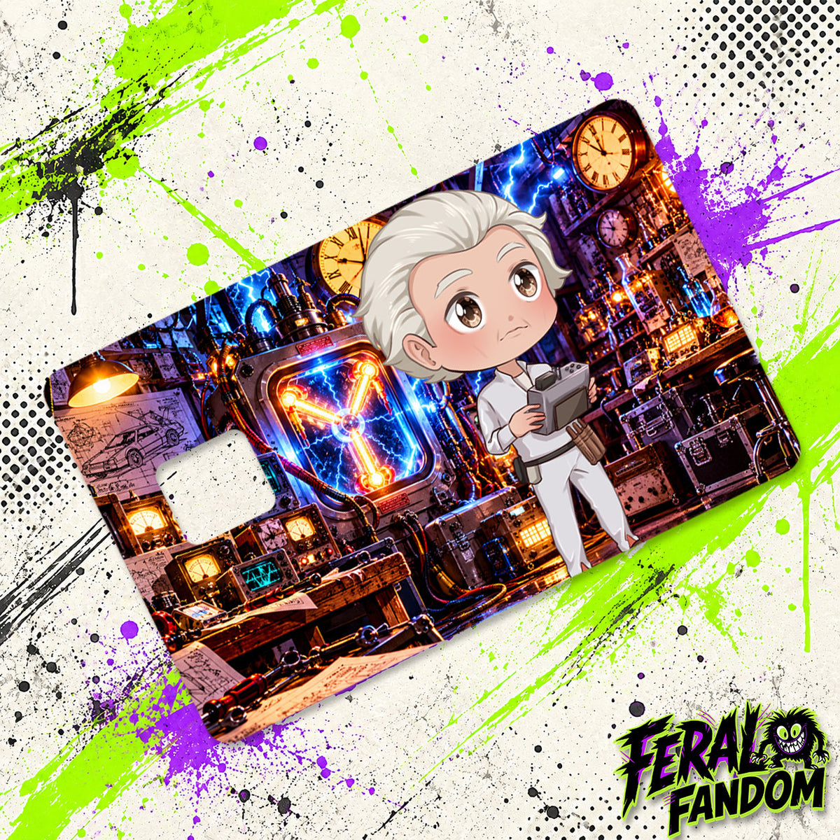 The Unhinged Inventor character artwork for Feral Fandom credit card skin
