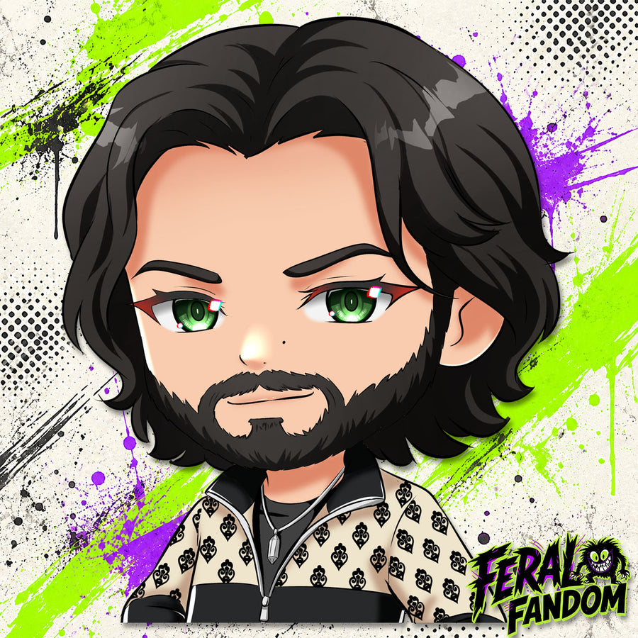 Chibi-style bust peeker artwork of Mr. Marathon KissCut sticker
