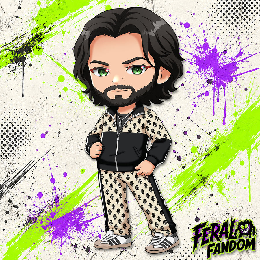 Chibi-style artwork of Mr. Marathon KissCut sticker
