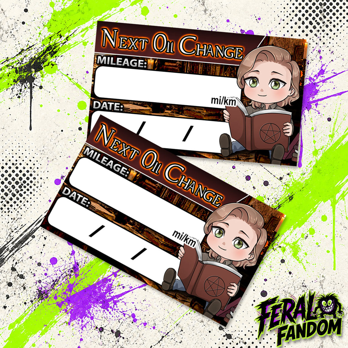Sam Winchester with Books Oil Change Stickers