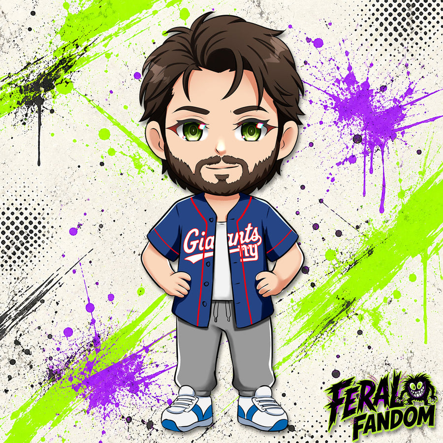 Chibi-style artwork of Soldier Boy in a Giants jersey KissCut sticker
