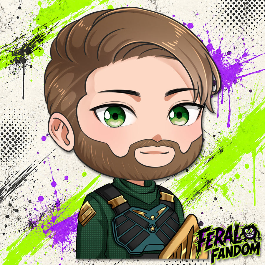 Chibi-style bust peeker artwork of Soldier Boy Supe Suit KissCut sticker
