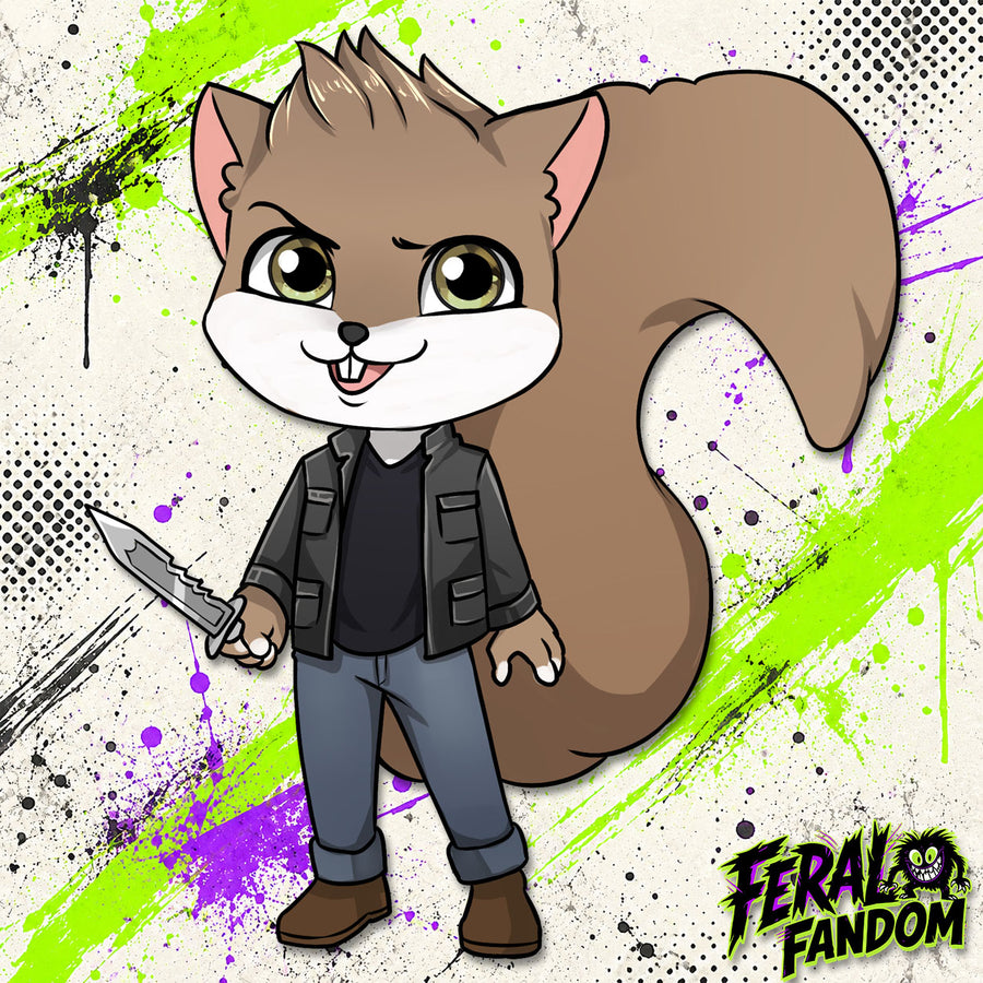 Chibi-style artwork of Cartoon Squirrel Dean Winchester KissCut sticker
