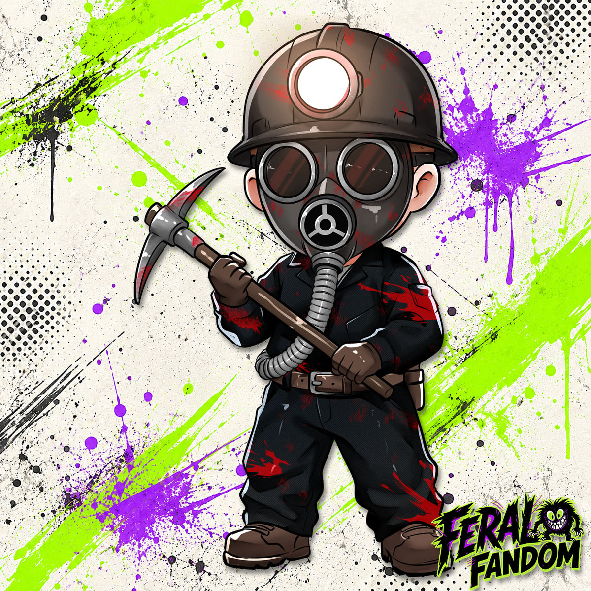 Chibi-style artwork of The Miner KissCut sticker
